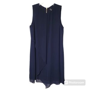 Covington Dark Navy Blue Chiffon Sleeveless Midi‎ Dress Size 14